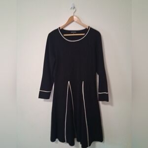 Leo & Ugo Chic Black Long Sleeve Dress with White Trim